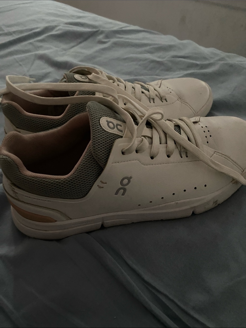 On Running Men's White Sneakers with Gray and Tan Accents